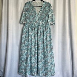 Baby Blue Multi-Color Floral Cottage Core Maxi Dress